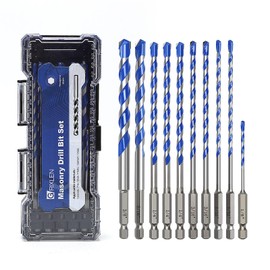 10 Pack 1/8 to 3/8 inch Masonry Drill Bit Set,Concrete Drill Bit Set with Hex Shank,Carbide Tip Drill Bits for Concrete, Cement,Tile,Brick, Plastic and Ceramic (1/8" - 3/8"（10 Pcs）)