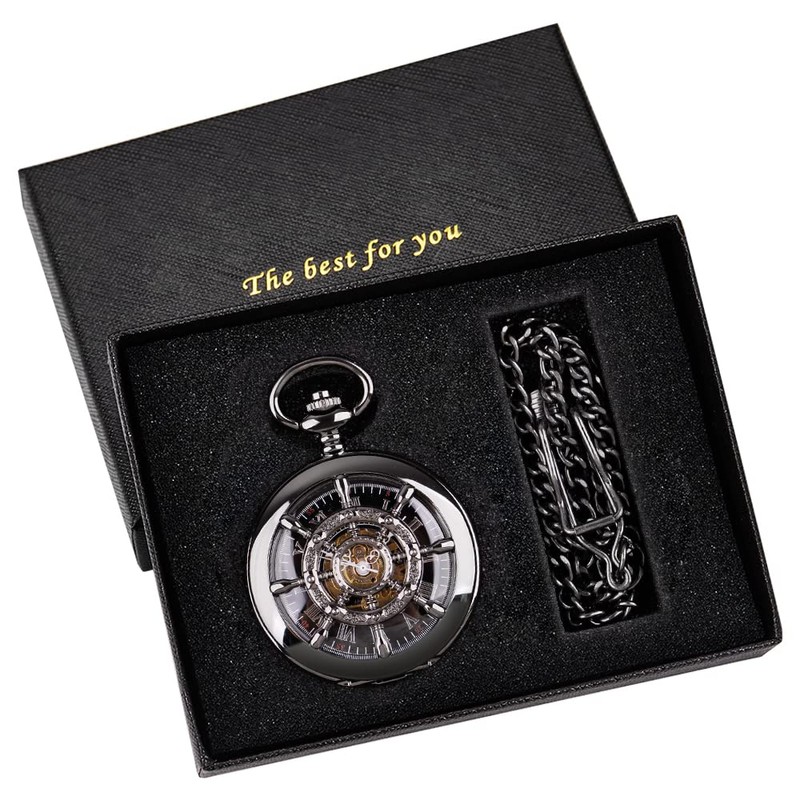 Tiong Black Rudder Pattern Double Opening Case Men's Mechanical Pocket