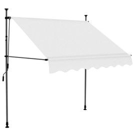 SKM Retractable Awnings with Solar-Powered LED Lights 59.1"x 118.1" Cream, Patio Awning Retractable, Manual Retractable Awning Polyester with PU Coating, Steel