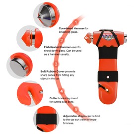 THINKWORK Car Safety Hammer, 3-in-1 Emergency Escape Tool with One Second Window Breaker and Seat Belt Cutter, Safety Emergency Car Escape Tool for Car, Office, Home, Orange