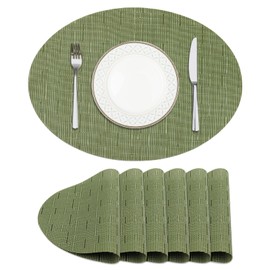 Privalace 18 x 12 inch Set of 6 PVC Oval Placemats, Washable Non-Slip Heat Resistant and Stain Resistant Table Mats,Durable Place Mats for Kitchen Dinner Daily, Meals Table Decor, Green