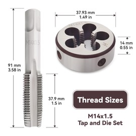 M14 X 1.5 Tap and Die Set, Metric M14 x 1.5mm High Speed Steel Machine Tap and Die Set. Right Hand Thread Tap and Round Thread Die (M14 x 1.5mm)