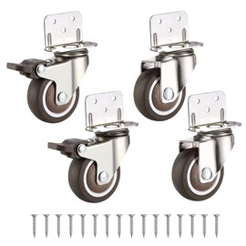 L-Mounting Plate Furniture Castors Rubber 25 mm with 2 Brakes, 360 Degree Heavy Duty Castors with 53 kg Load Capacity, Silent Solid Rubber Castors for Furniture Transport, Table, Cabinet, Set of 4