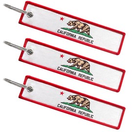 FHZJKJX 3 Pack California State Flag Keychain Tag with Key Ring- Keys, Cars, Motorcycles, Backpacks, Luggage and Gifts - EDC