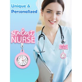 Plifal Nurse Watch Nursing Pocket Badge Fob with Second Hand - Pink Student Nurse Retractable Clip On Clock with Secondhand for Medical Staff Women Men