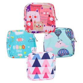 DOITOOL 4pcs Tampon Bag Portable Sanitary Napkin Pouches for Girls Cute Oxford Cloth Period Storage Bags for Coins Cards More Durable Convenient Zipper Design Students and Travel