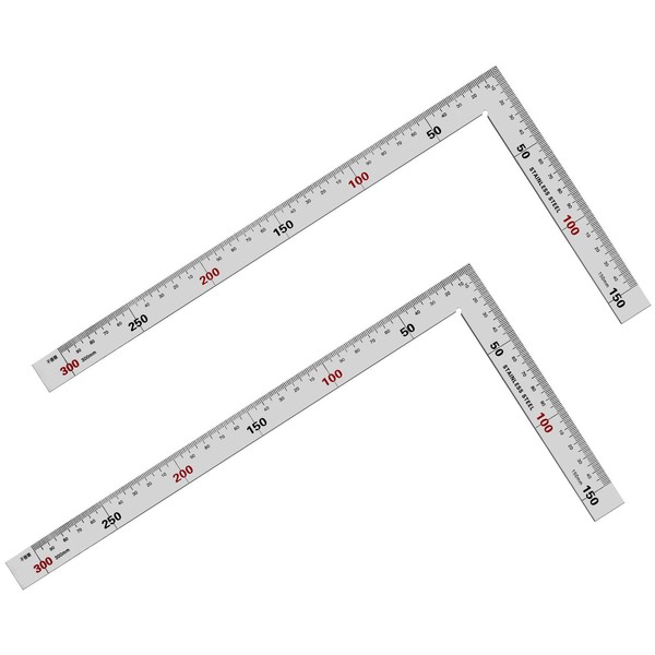 2 Pack L Shaped Ruler, 150mmX300mm Right Angle Ruler Stainless Steel L Shape Square Ruler Double-Sided Measuring Metric Ruler for Carpenter Craftsman Engineer