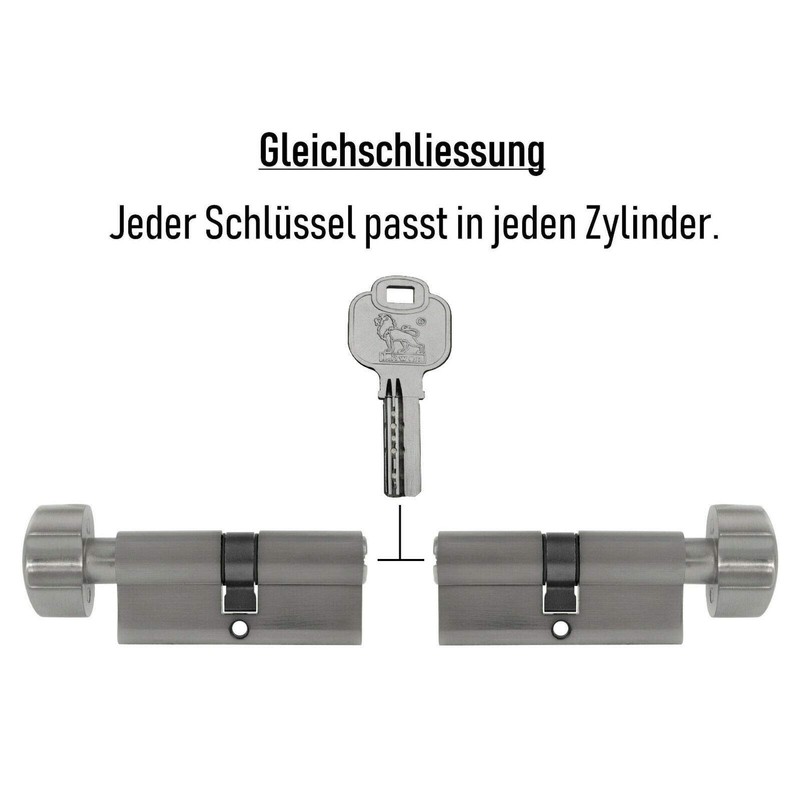 2x Knob Cylinder 80 mm KD 40/40 Simultaneous Locking (with