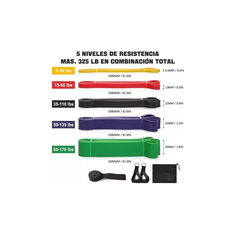 Ligas Resistencia 5 Bandas Elastica Pull Up Entrena En Casa