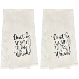 Petal Cliff Don't be Afraid to TAKE Whisks. Two Pcs 100% Cotton Funny Cute Saying Flour Sack Kitchen Towels Size: 15 X 25 Inch.