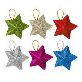 YANYULI Christmas Tree Ornament Star 6-Piece Set 3D Dimensional Decorations Glittering Christmas Decorations Interior Tree Decoration Stars Outdoor Tree Ornaments Hanging Decoration Wall Decor Window