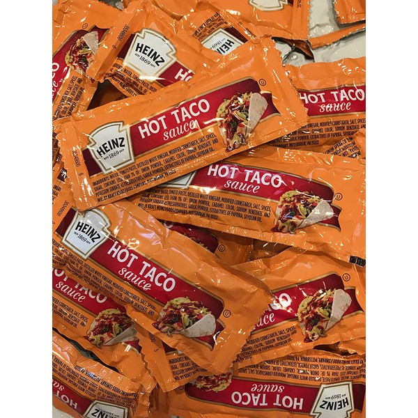 Hot Taco Sauce, Spicy Taco Sauce Packets - 50 Individual Packets, Great for Box Lunches, or any To Go Take Out Dinners.
