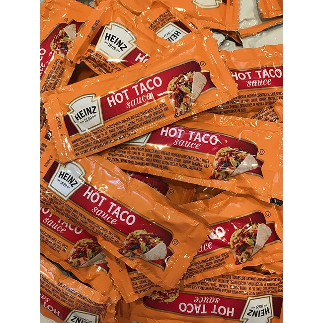Hot Taco Sauce, Spicy Taco Sauce Packets - 50 Individual Packets, Great for Box Lunches, or any To Go Take Out Dinners.