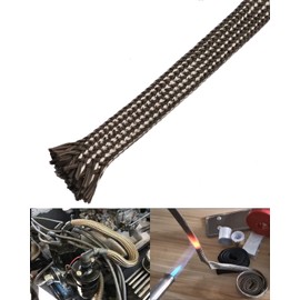 Fuel Line Heat Shield Hose - 1"ID X 3.3FT 2500°F Fiberglass Spark Plug Wire Shield Sleeve Cover Boots Hose with 10 PCS 11.8 Inch Stainless Steel Zip Ties for Car & Auto Wire Loom Brake Cable, Titanium