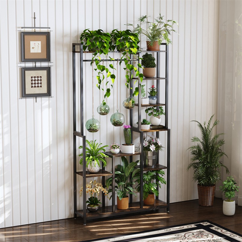UNHO Extra Tall 7 Tiers Large Plant Shelf Industrial Wood