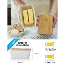 Butter Dish with Lid, Large Butter Dish for Countertop, Ceramic Butter Container with Knife Double Silicone Seal Unique Stone Butter Dishes with Covers for Farmhouse Kitchen Decor Home Decor White