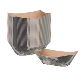 Restaurantware Bio Tek 2 Ounce Camouflage Paper Food Boats, 50 Disposable Paper Food Trays - Heavy-Duty, Greaseproof, For Snacks, Appetizers, Or Treats, Use At Parties Or Carnivals