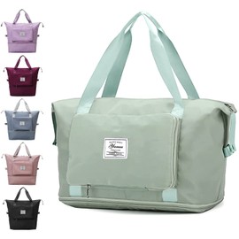 Large Capacity Folding Travel Bag, Travel Lightweight Waterproof Carry on Luggage Bags with Fixed Strap, Dry and Wet Separation Foldable Travel Duffel Bag for Sports Gym Bag (Green)