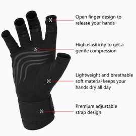 Duerer Arthritis Compression Gloves with Straps, Women Men for RSI, Carpal Tunnel, Rheumatoid, Tendonitis, Hand Pain, Hand Support. Fingerless Gloves for Computer Typing and Daily work (Black, M)
