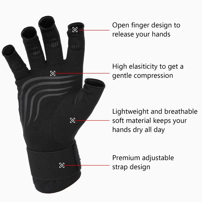 Duerer Arthritis Compression Gloves with Straps, Women Men for RSI,