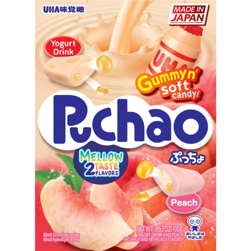 UHA Mikakuto Japan Puchao Chewy Candy: Yogurt & Peach 3.53oz
