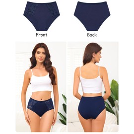 LEVAO Cotton Underwear for Women, Lace High Waisted Lace Hipster, Stretch Briefs for Ladies, Breathable & Soft, 6 Pack