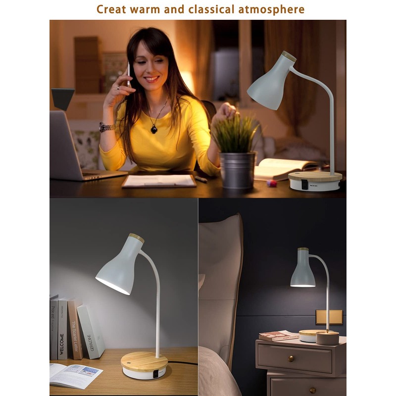 Metal Desk Lamp With Wireless Charging, Touch Reading Light, 3