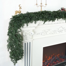 Tulvend 6 ft Christmas Cedar Garland, Real Touch Pine Garlands, Realistic Cypress Garland Christmas Decorations for Mantel, Table, Stairs, Porch - Indoor Outdoor Xmas Holiday Decor