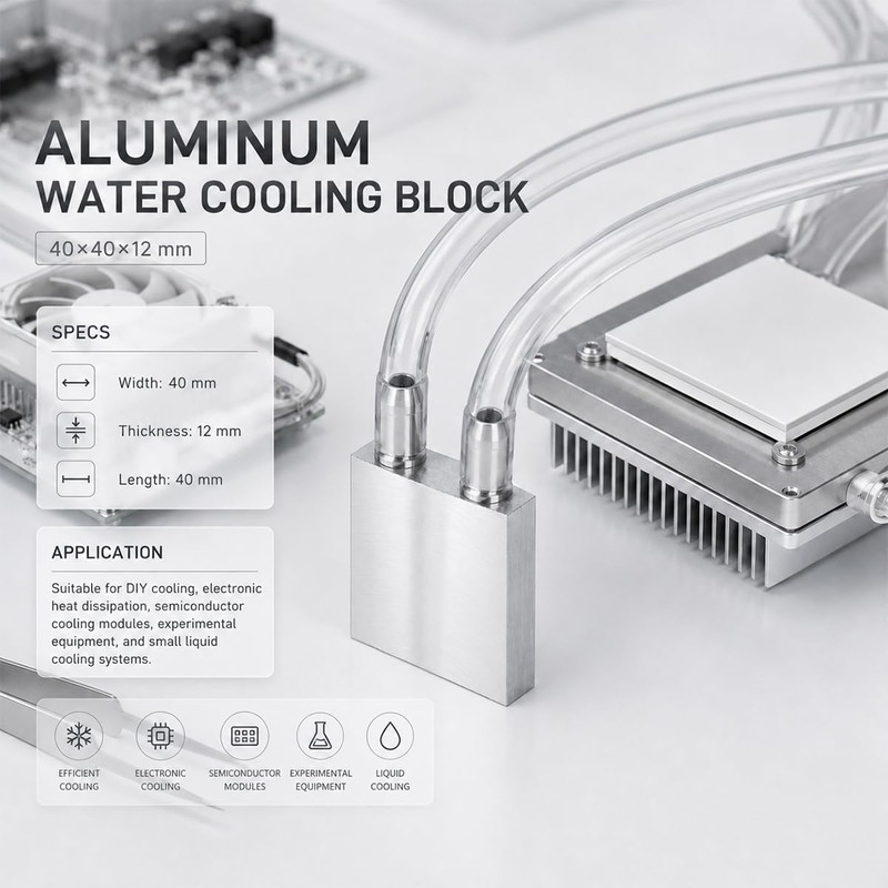CLYXGS Aluminum Water Cooling Block 40mm×40mm×12mm M-Type Channel Liquid Cooler