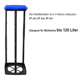 com-four® garbage bag stand with lid, can be set up in 3 possible heights, ideal for home, garden, workshop and camping for your garbage disposal (Lid - blue)