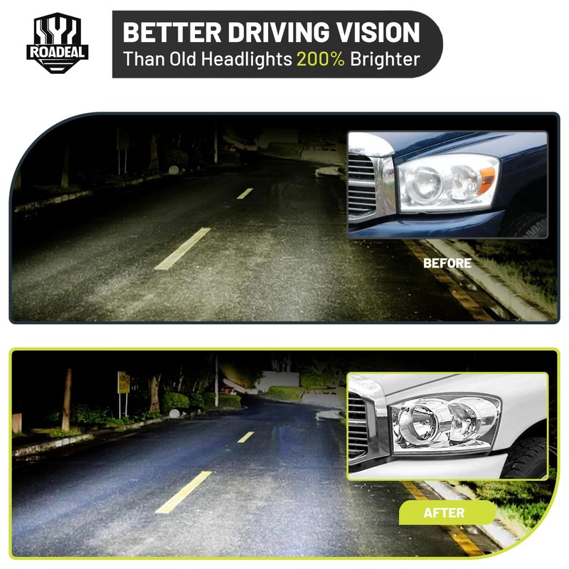 ROADEAL Headlights W/Bulbs for 2006 2007 2008 Dodge Ram 1500/2500/3500,