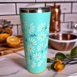 QualityVibe 22oz Stainless Steel Insulated Coffee Tumbler with Straw & Lid. Flo