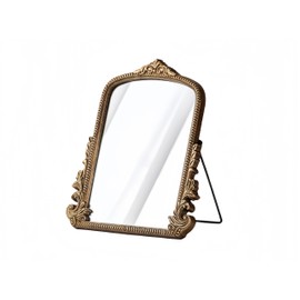 TenFuju Vintage Baroque Vanity Makeup Desk Mirror, Antique Gold Arch Table Mirror, Small Decorative Standing Mirror for Dresser, Bedroom, Living Room, 11.8" x 9.6"