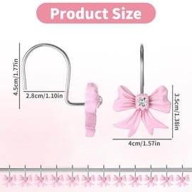 12 Pcs Pink Bow Decor Shower Curtain Hooks, Pink Bathroom Decor Bow Shower Curtain Hooks Rust Proof, Resin Cute Shower Curtain Hook Pink Bathroom Accessories for Bathroom Baby Room Nursery Art Decors
