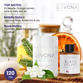 Levona Scent Oil Diffuser Essential Oils: Home Luxury Scents - Fragrance Oil - 120 Ml Black Velvet Diffuser Oils Scents - Notes of Fir Needle, Salty Sea & Citrus Essential Oils for Diffusers for Home