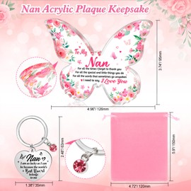 HOWAF Gifts for Mothers Day, To My Nan Butterfly-shaped Acrylic Plaque, Nan Keyring Keychain for Nan Mother’s Day, Christmas, Birthday, Nan Gifts From Granddaughter Grandson Grandchild