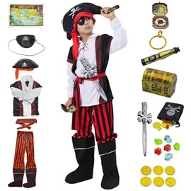 DNQCOS Pirate Costume Role Play Set - Sea Buccaneer Costume Dress up Carnaval Birthday Christmas Gifts (Costume Set, 7-9 Years)