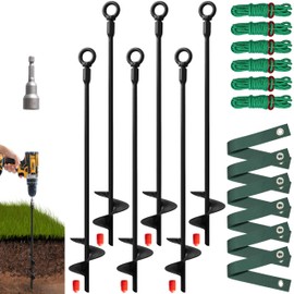 VASGOR Heavy Duty 18” Tree Stakes and Supports for Young Trees, Set of 6 Tree Stake Kit with 6 Straps for Staking and 78 Feet Rope, Can be Used with Drill (Adapter Included) (Set 6)