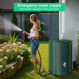 FAMIROSA 132 Gallon / 500L Collapsible Rain Barrel, Foldable PVC Water Barrels to Collect Rainwater from Gutter, Portable Water Collection System with Hose Spigot, Garden Water Catcher Collector Green