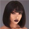 Peluca Bob Recta Lisa Con Flequillo Estilo Clasico Chic Negro