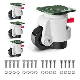 FIZAR Industrial Grade Retractable Leveling Casters Set of 4, Heavy Duty Workbench Castors Wheels with Upgraded Ratchet Arm Design, 6600 LBS Load Capacity, Nylon Wheels and Leveling Feet for Machine