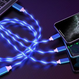 IHAO Multi Connectors Fast Charging Cable 3 Combinations in One Cable USB A to USB C/Micro USB Cord Lighted Up LED Flowing Compatible with Most of Electric Device-47 Inches Blue