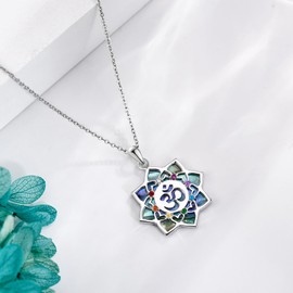 YAFEINI Om Necklace 925 Sterling Silver Abalone Shell Lotus Necklace Buddhist Spiritual Jewelry Gift for Women Mom Wife Yoga Lovers