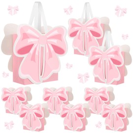 Chiisong 12 Pcs Coquette Pink Bow Gift Bags with Handle Mini Cute Bow Paper Party Favor Goodie Candy Treat Bags for Birthday Baby Shower Wedding Bridal Shower Bachelorette Party Decoration Supplies