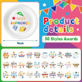 Tenare 30 Pcs Kindergarten Graduation Award End of School Year Superlatives Certificates Paper Plate 9 Inch Paper Plate Awards Bulk for Achievement Kindergarten Preschool Classroom Supplies
