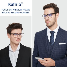 Kafirlo Bifocal Reading Glasses Men Women Blue Light Blocker Computer Reader With Clear Top No Line Square Large Frame Transition Rectangle Eyeglasses Cheaters Designer Eyewear +1.00