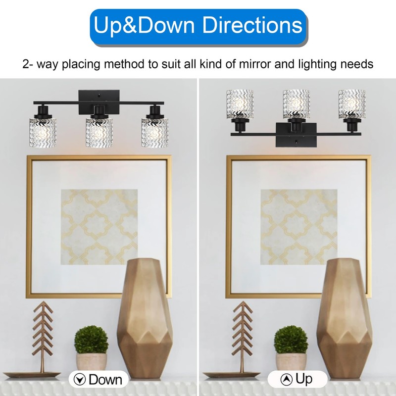 MELUCEE 3 Lights Modern Bathroom Light Fixtures Black Vanity Lights