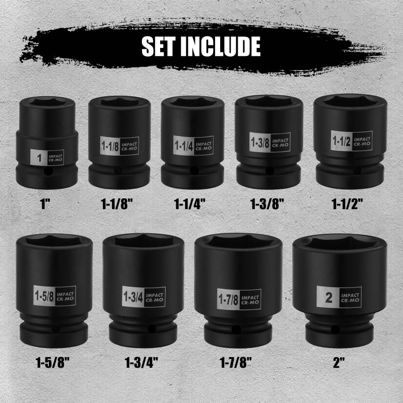 FS TOOL 1” Drive Spindle Axle Nut Impact Socket Set