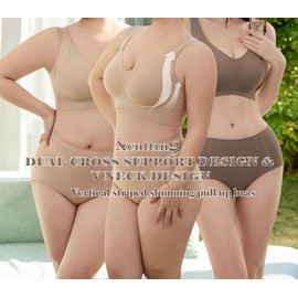 Xcutting Women's Wireless High Support Full Coverage Plus Size Bras, Seamless Comfort Minimizer Everyday Bras with 4 Hooks (Nude, X-Large)