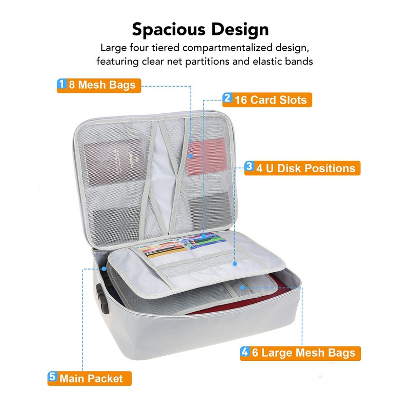 File Organizer Bag Fireproof Waterproof Multi Layer Document Organizer File
